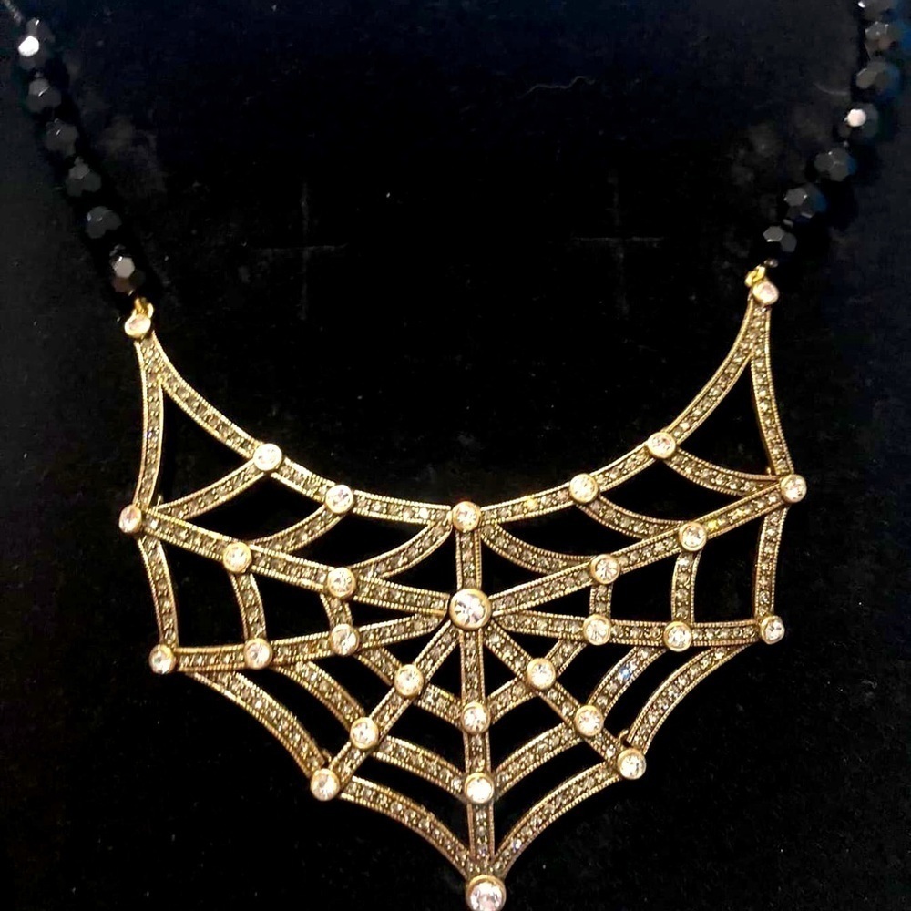 NIB Heidi Daus Dreamweaver Statement Necklace Spider Web Halloween Spo…